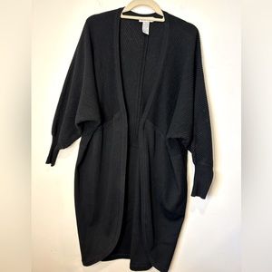 Semplice Long Open Cardigan Sweater Dolman Sleeves Women Small Black Curved Hem